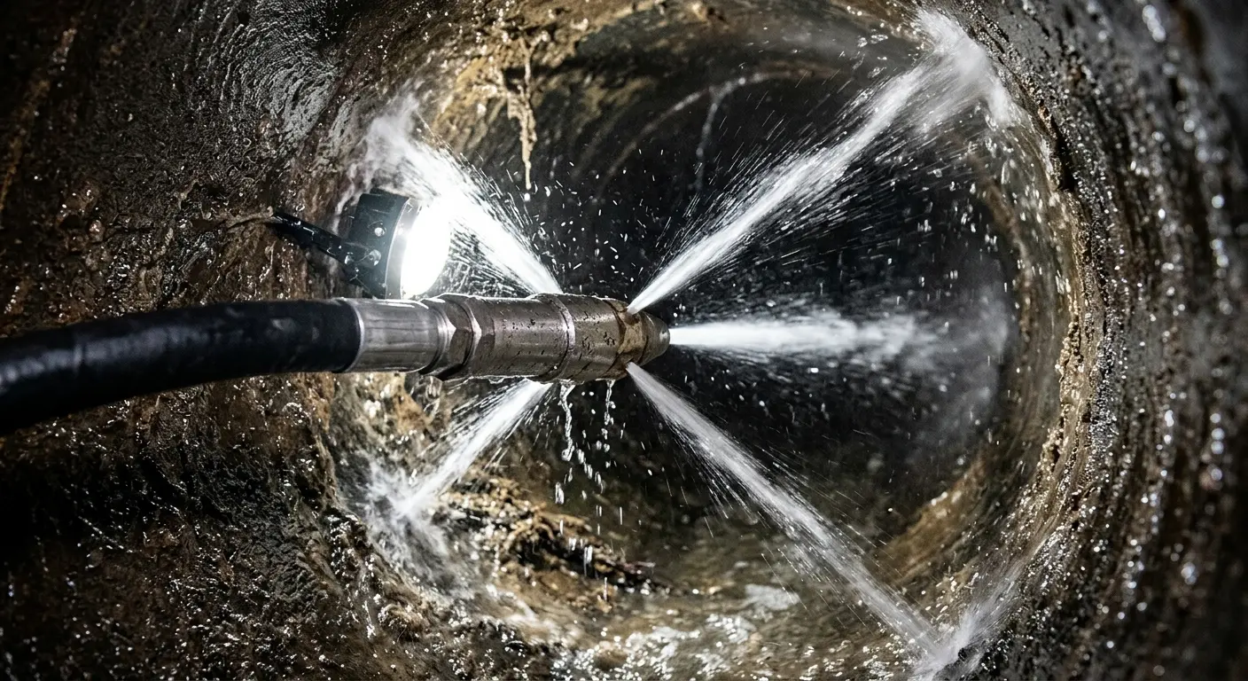 High-pressure hydro jetting nozzle cleaning sewer pipe for Emergency Drain Service in White City